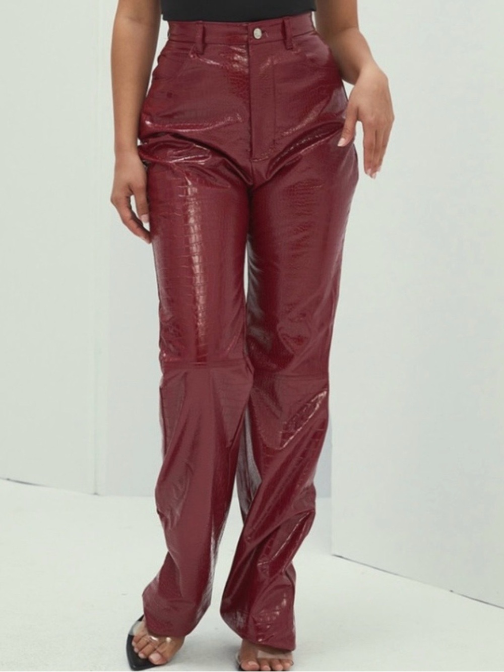 Mistress Rocks Unconditional Wine Croc Embossed Vegan Leather Pants Small